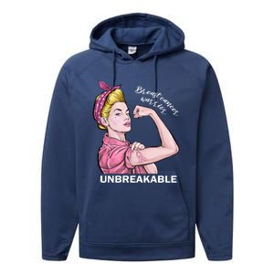 Strong Warrior Unbreakable Breast Cancer Awareness Funny Gift Performance Fleece Hoodie