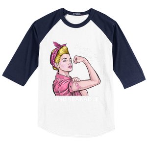 Strong Warrior Unbreakable Breast Cancer Awareness Funny Gift Baseball Sleeve Shirt