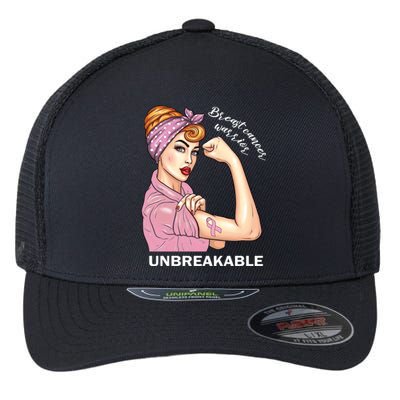 Strong Warrior Unbreakable Breast Cancer Awareness Gift Flexfit Unipanel Trucker Cap