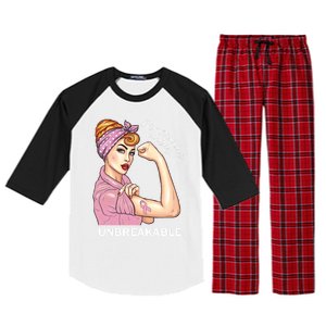 Strong Warrior Unbreakable Breast Cancer Awareness Gift Raglan Sleeve Pajama Set