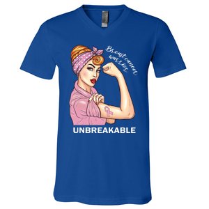 Strong Warrior Unbreakable Breast Cancer Awareness Gift V-Neck T-Shirt