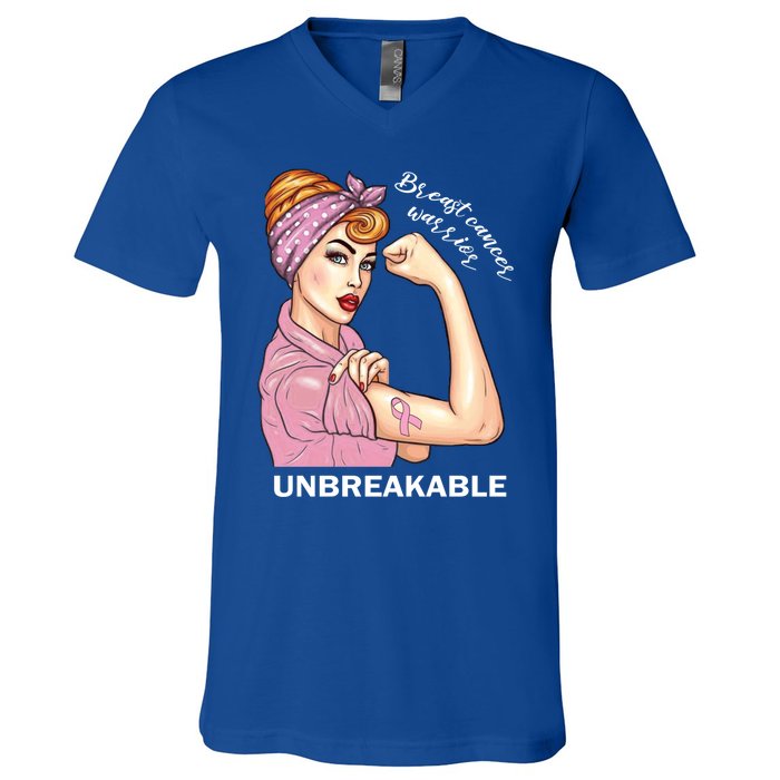 Strong Warrior Unbreakable Breast Cancer Awareness Gift V-Neck T-Shirt