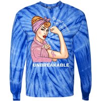 Strong Warrior Unbreakable Breast Cancer Awareness Gift Tie-Dye Long Sleeve Shirt