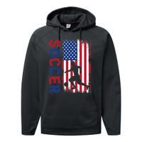 Soccer With Usa Flag For Soccer Lover Performance Fleece Hoodie