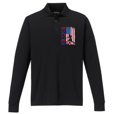 Soccer With Usa Flag For Soccer Lover Performance Long Sleeve Polo