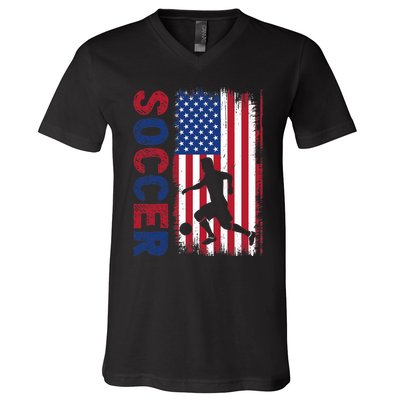 Soccer With Usa Flag For Soccer Lover V-Neck T-Shirt