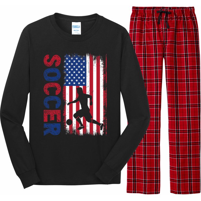 Soccer With Usa Flag For Soccer Lover Long Sleeve Pajama Set