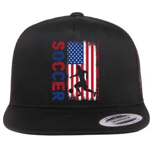 Soccer With Usa Flag For Soccer Lover Flat Bill Trucker Hat