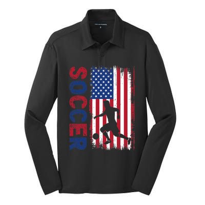 Soccer With Usa Flag For Soccer Lover Silk Touch Performance Long Sleeve Polo