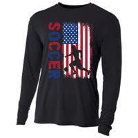 Soccer With Usa Flag For Soccer Lover Cooling Performance Long Sleeve Crew