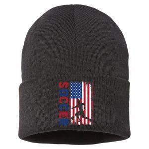 Soccer With Usa Flag For Soccer Lover Sustainable Knit Beanie