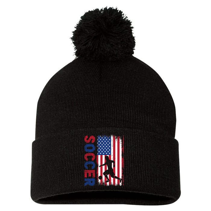 Soccer With Usa Flag For Soccer Lover Pom Pom 12in Knit Beanie