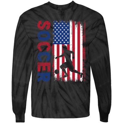 Soccer With Usa Flag For Soccer Lover Tie-Dye Long Sleeve Shirt