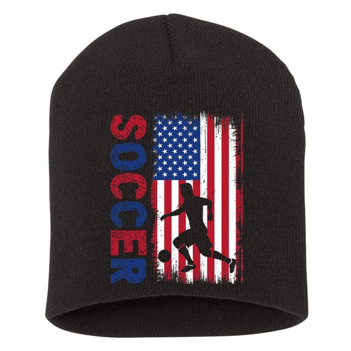 Soccer With Usa Flag For Soccer Lover Short Acrylic Beanie