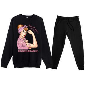 Strong Warrior Unbreakable Breast Cancer Awareness Great Gift Premium Crewneck Sweatsuit Set