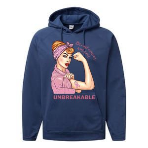 Strong Warrior Unbreakable Breast Cancer Awareness Great Gift Performance Fleece Hoodie