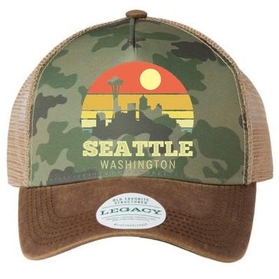 Seattle Washington Vintage Sunset City Needle Retro Style Funny Gift Legacy Tie Dye Trucker Hat