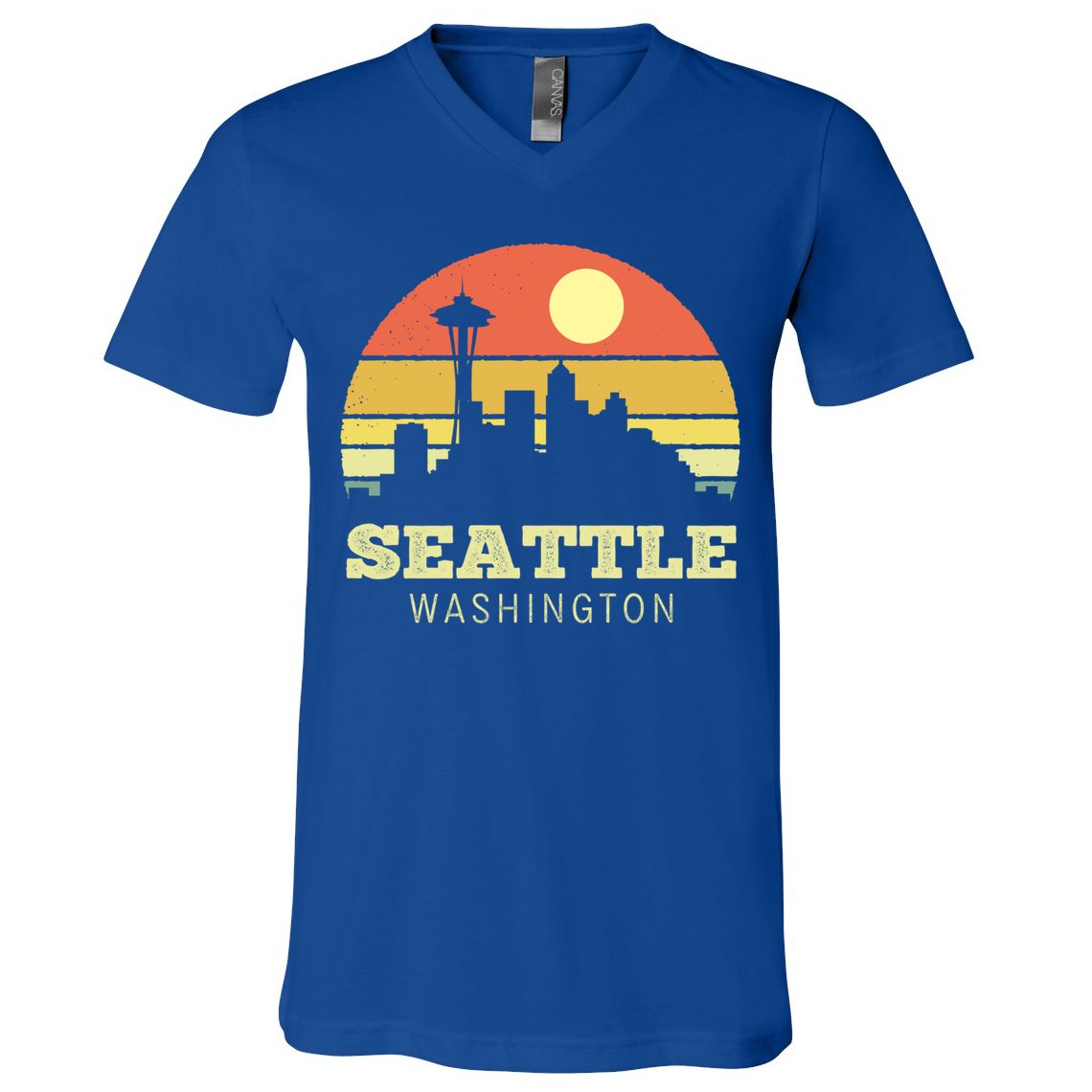 Seattle Washington Vintage Sunset City Needle Retro Style Funny Gift V-Neck T-Shirt