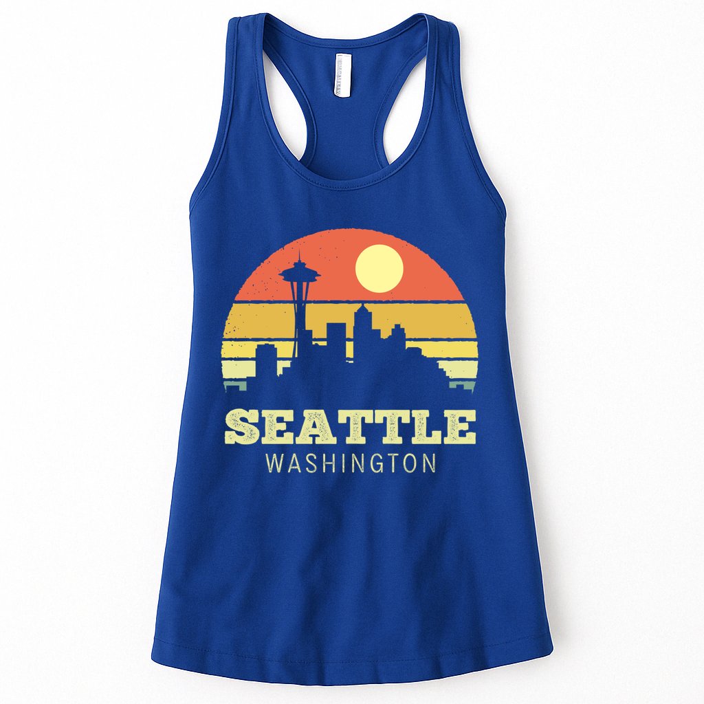 Seattle Washington Vintage Sunset City Needle Retro Style Funny Gift Womens Tank Top