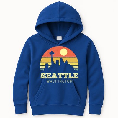Seattle Washington Vintage Sunset City Needle Retro Style Funny Gift Kids Hoodie
