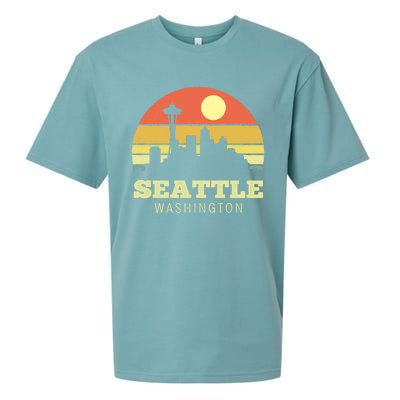 Seattle Washington Vintage Sunset City Needle Retro Style Funny Gift Sueded Cloud Jersey T-Shirt