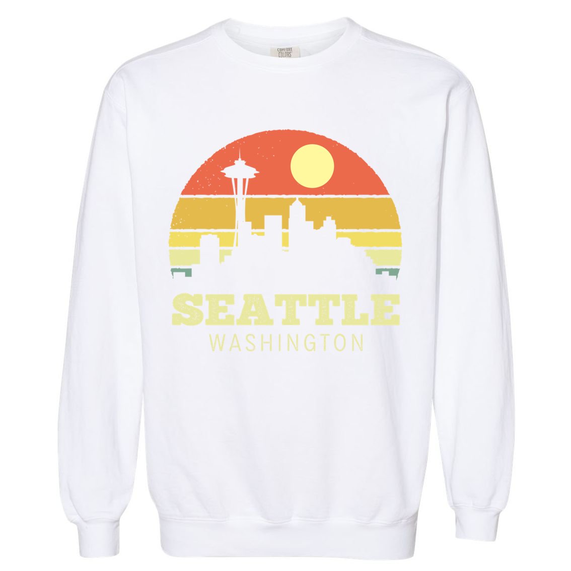 Seattle Washington Vintage Sunset City Needle Retro Style Funny Gift Garment-Dyed Sweatshirt