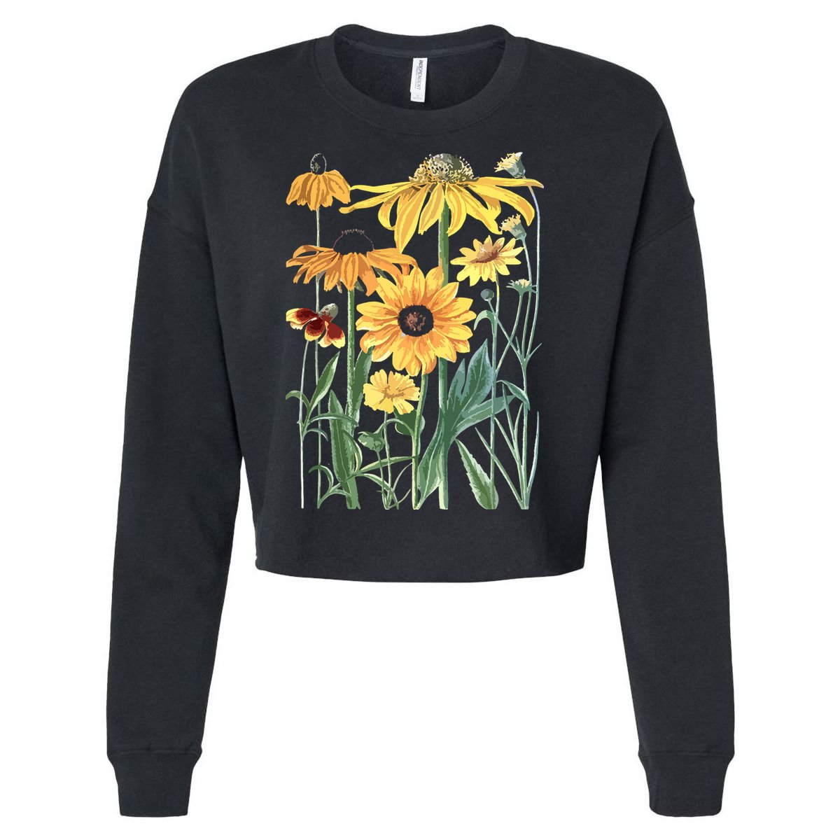 Sunflower Wildflower Vintage Botanical Plant Gardening Cropped Pullover Crew
