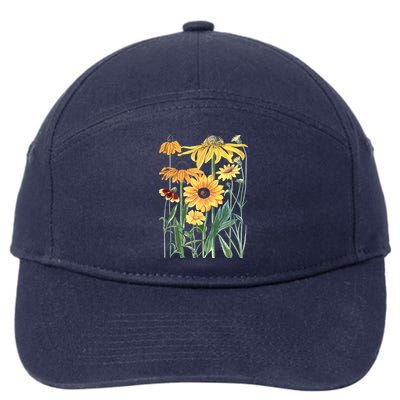 Sunflower Wildflower Vintage Botanical Plant Gardening 7-Panel Snapback Hat