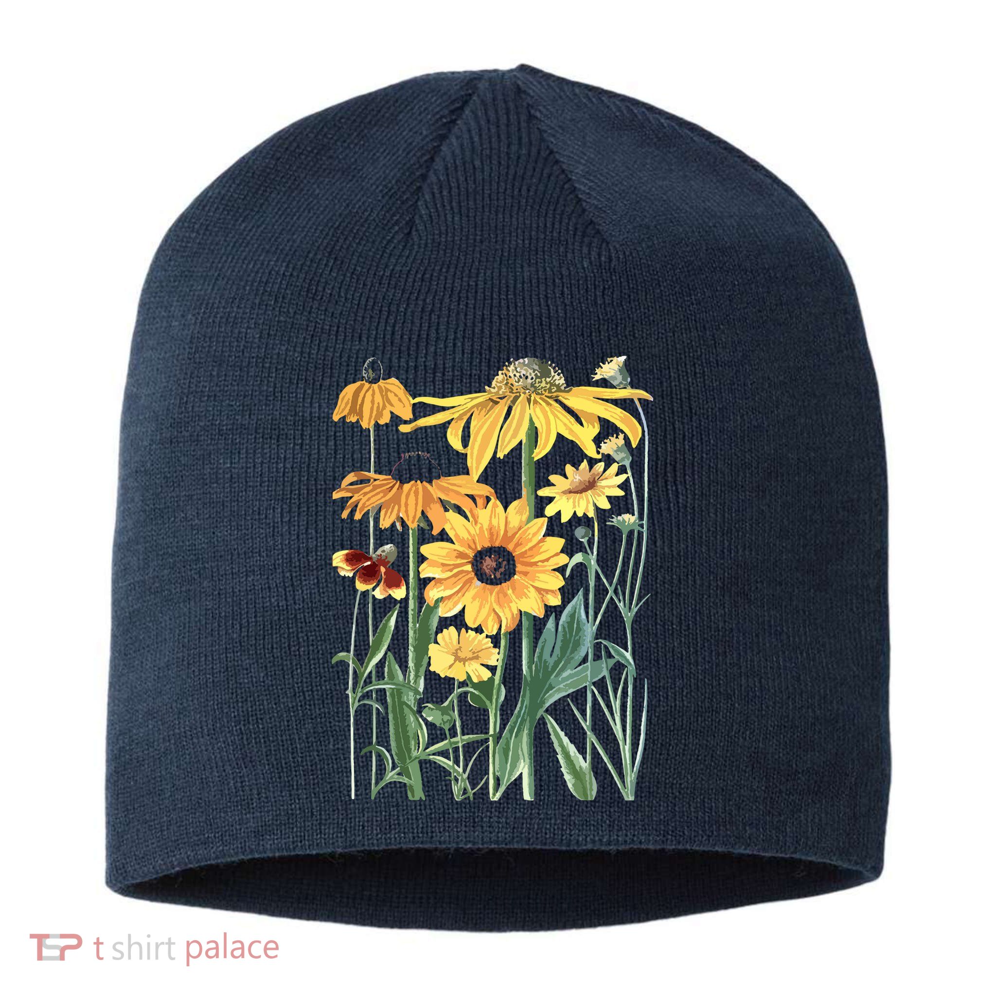 Sunflower Wildflower Vintage Botanical Plant Gardening Sustainable Beanie