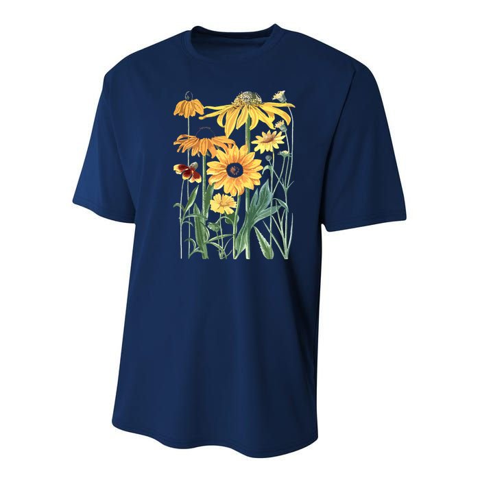 Sunflower Wildflower Vintage Botanical Plant Gardening Youth Performance Sprint T-Shirt