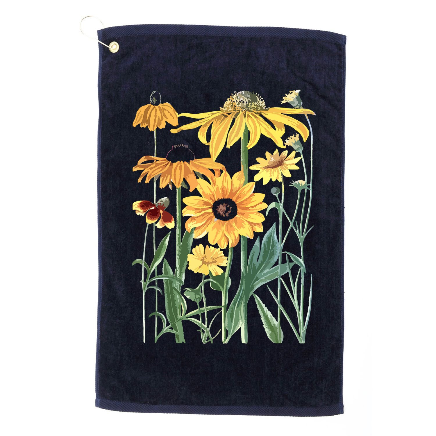 Sunflower Wildflower Vintage Botanical Plant Gardening Golf Towel