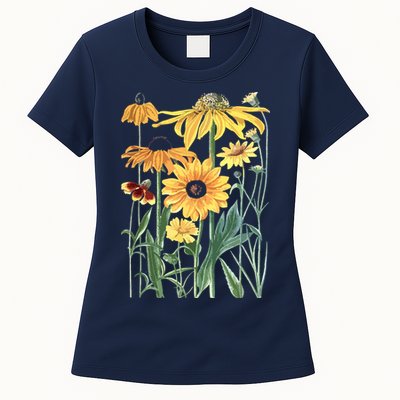 Sunflower Wildflower Vintage Botanical Plant Gardening Womens T-Shirt