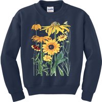 Sunflower Wildflower Vintage Botanical Plant Gardening Kids Sweatshirt