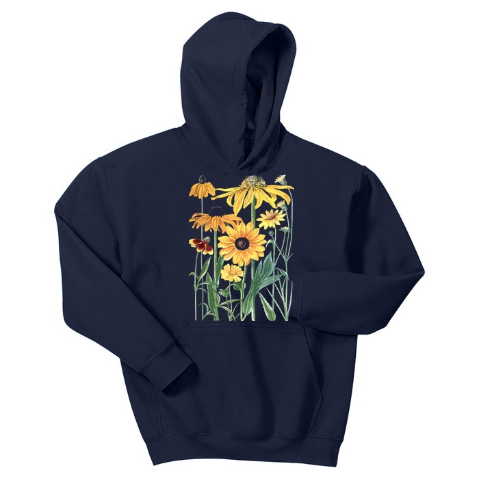 Sunflower Wildflower Vintage Botanical Plant Gardening Kids Hoodie