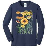 Sunflower Wildflower Vintage Botanical Plant Gardening Kids Long Sleeve Shirt