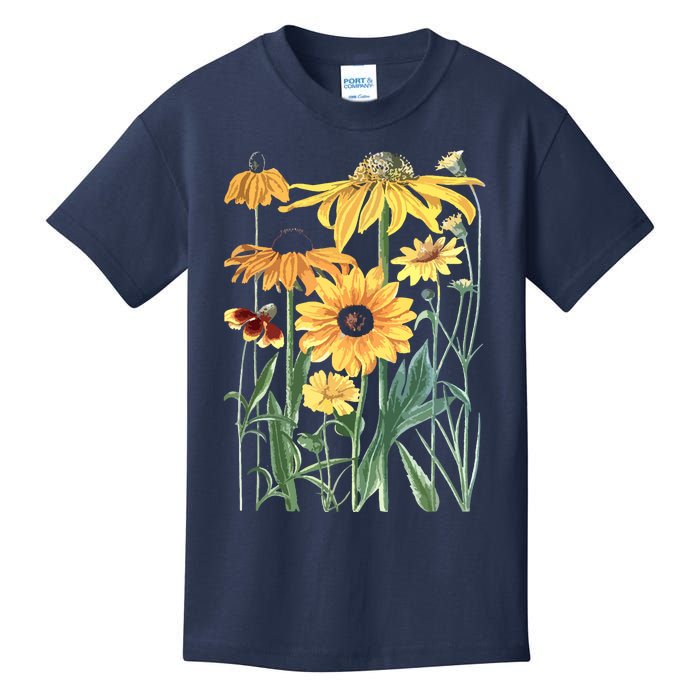 Sunflower Wildflower Vintage Botanical Plant Gardening Kids T-Shirt