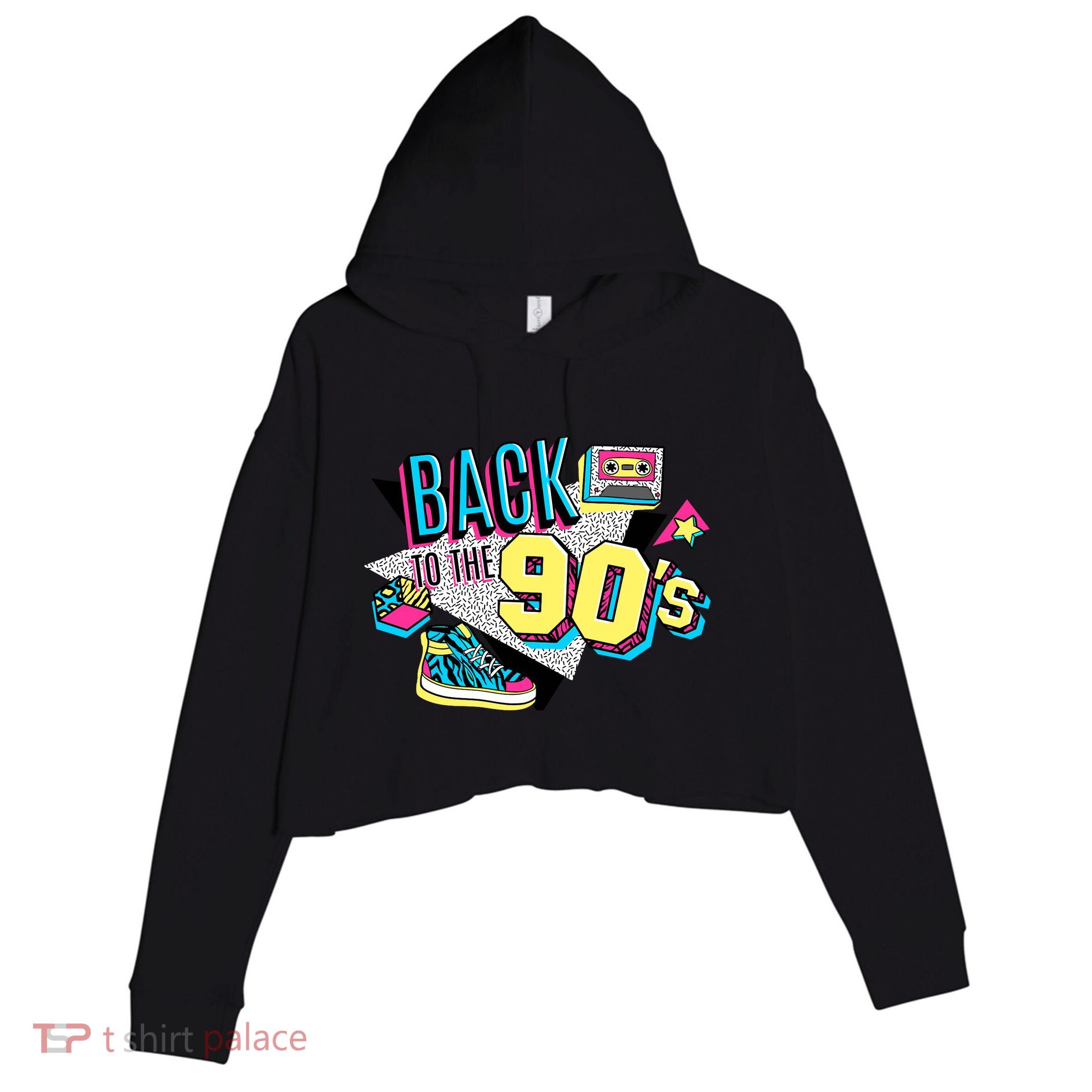 S WoS Vintage Retro Back To 90S Graphic Design Crop Fleece Hoodie