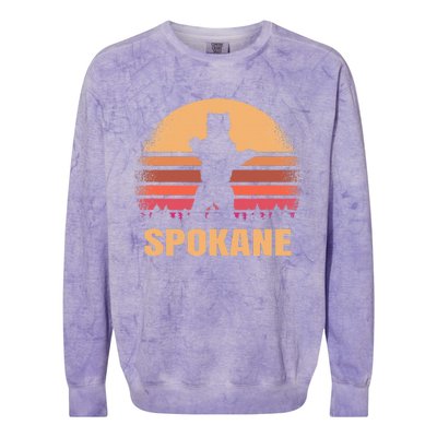 Spokane Washington Vintage Bear Wa Distressed 70s 80s Sunset Colorblast Crewneck Sweatshirt