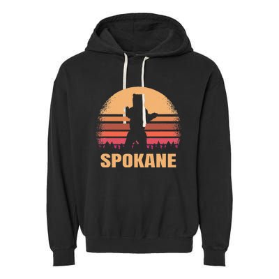 Spokane Washington Vintage Bear Wa Distressed 70s 80s Sunset Garment-Dyed Fleece Hoodie