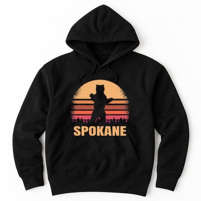 Spokane Washington Vintage Bear Wa Distressed 70s 80s Sunset Hoodie