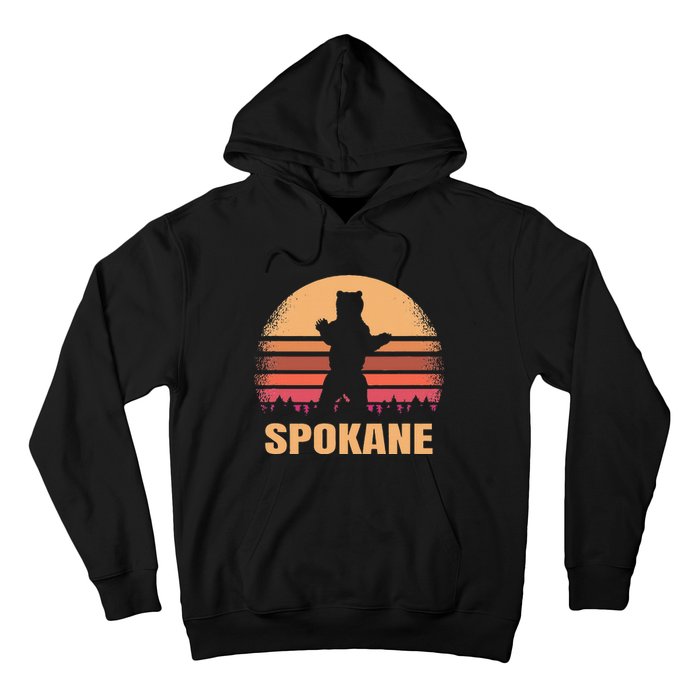 Spokane Washington Vintage Bear Wa Distressed 70s 80s Sunset Hoodie