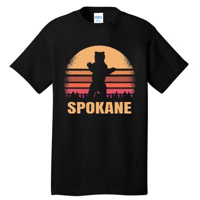 Spokane Washington Vintage Bear Wa Distressed 70s 80s Sunset Tall T-Shirt