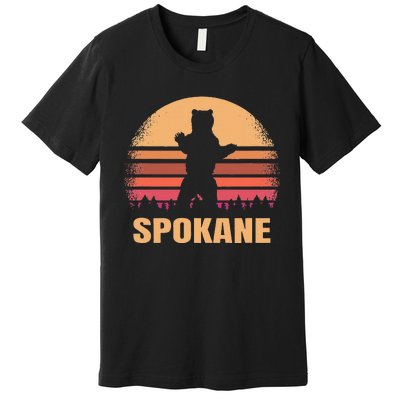 Spokane Washington Vintage Bear Wa Distressed 70s 80s Sunset Premium T-Shirt