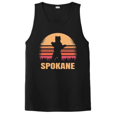 Spokane Washington Vintage Bear Wa Distressed 70s 80s Sunset PosiCharge Competitor Tank