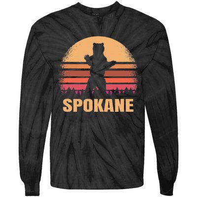 Spokane Washington Vintage Bear Wa Distressed 70s 80s Sunset Tie-Dye Long Sleeve Shirt