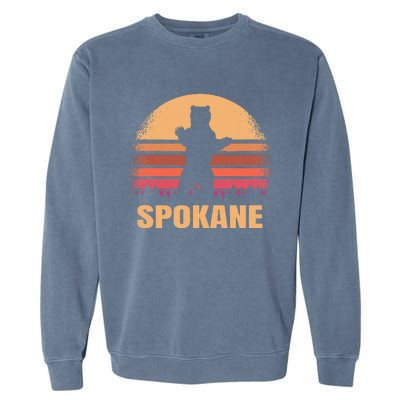 Spokane Washington Vintage Bear Wa Distressed 70s 80s Sunset Garment-Dyed Sweatshirt