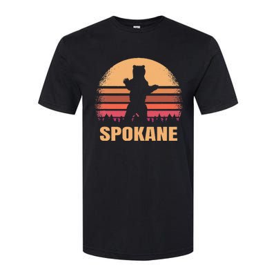 Spokane Washington Vintage Bear Wa Distressed 70s 80s Sunset Softstyle CVC T-Shirt