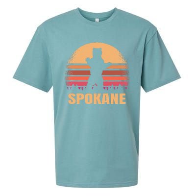 Spokane Washington Vintage Bear Wa Distressed 70s 80s Sunset Sueded Cloud Jersey T-Shirt