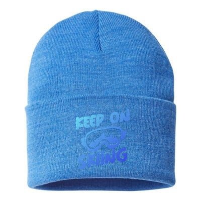 Ski Winter Vacation Keep On Skiing Gift Sustainable Knit Beanie