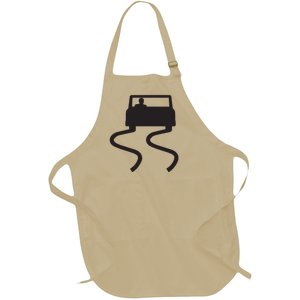 Slippery When Wet Caution Roadside Sign Full-Length Apron With Pockets